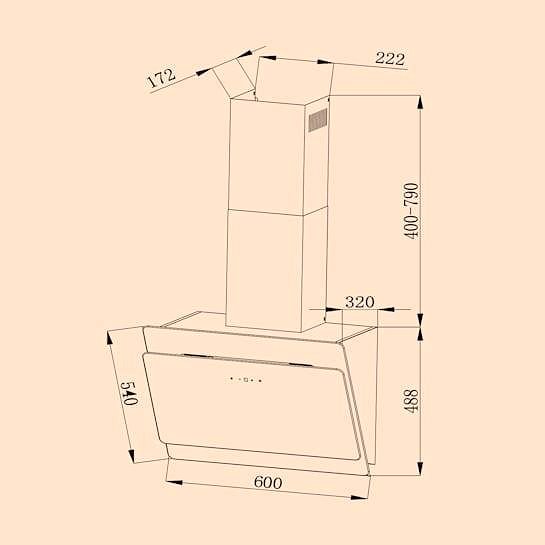 Extractor Hood KLARSTEIN Aurica 60 Black Technical draft