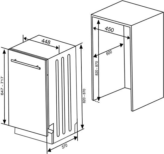 Narrow Built-in Dishwasher KLUGE KVD4511P Technical draft