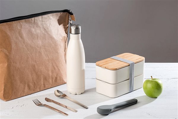 Snack Box KOALA Double lunch box with bamboo lid light grey 1600 ml ...