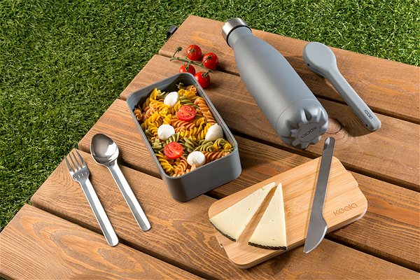 Snack Box KOALA Double lunch box with bamboo lid dark grey 1600 ml ...
