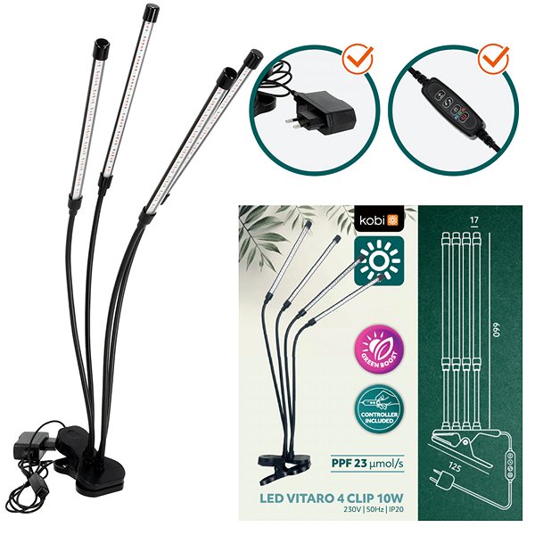 Garden lighting KOBI LED Dimmable flexible table lamp with clip for growing plants, VITARO 4, 10 W 230 V .