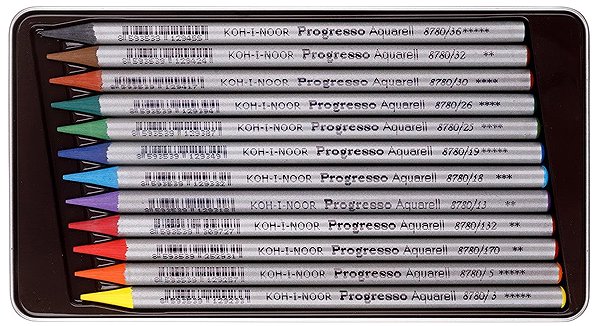 Coloured Pencils KOH-I-NOOR Progresso aquarell 8782/12 Watercolour crayons in lacquer, in tin case 12 pcs ...