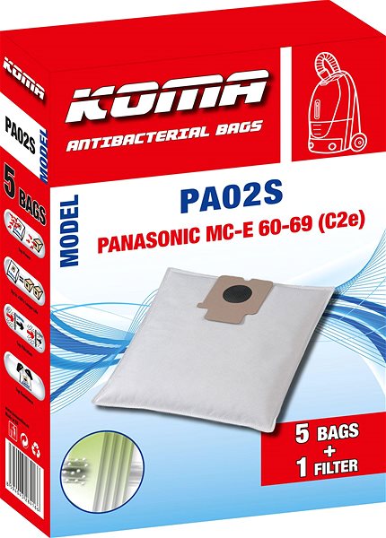 Vrecká do vysávača KOMA PA02S – Vrecká do vysávača Panasonic MC-E 60-69 (C-2e), textilné, 5 ks ...
