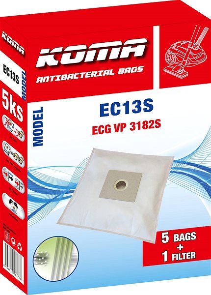 Porzsák KOMA EC13S - Porzsákok ECG VP 3182S porszívóhoz, textil, 5 darab ...
