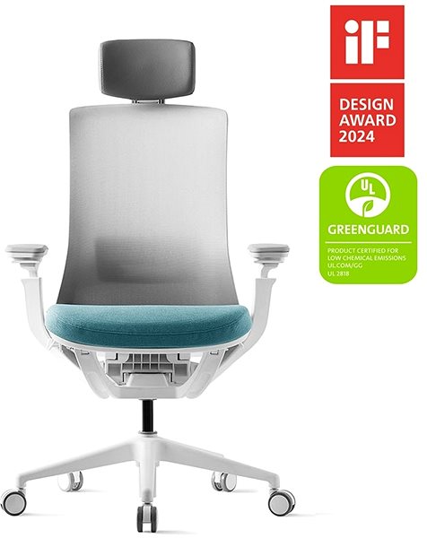 Office Chair Bestuhl ROLY White with headrest light blue ...