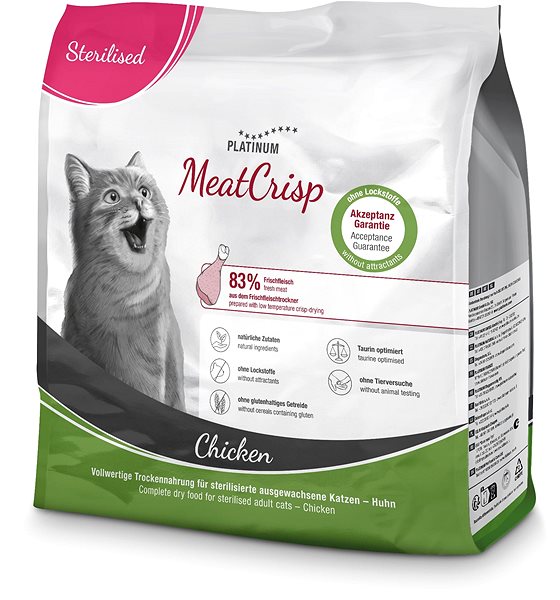 Granule pre mačky Platinum MeatCrisp Sterilised kura pre kastrované mačky 400 g Bočný pohľad