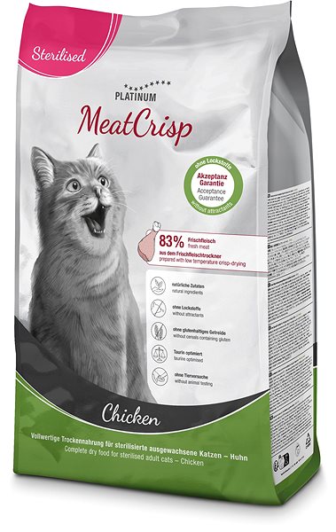 Granule pre mačky Platinum MeatCrisp Sterilised kura pre kastrované mačky 1,5 kg Bočný pohľad