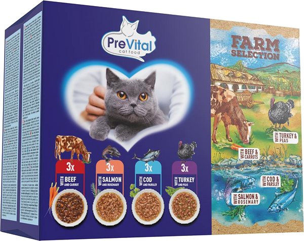 Kapsička pre mačky PreVital farm selection mix mäsa a rýb 12× 85 g ...