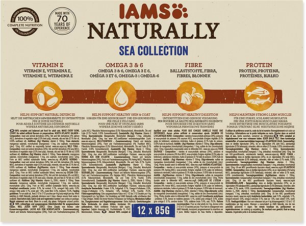 Kapsička pre mačky IAMS Naturally pre dospelé mačky s mäsom z morských rýb v omáčke 12 × 85 g ...