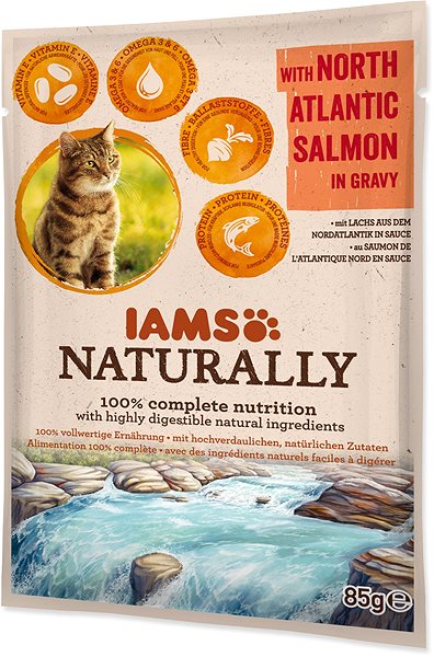Kapsička pre mačky IAMS Naturally Kapsička losos v omáčke 85 g ...