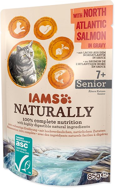 Kapsička pre mačky IAMS Naturally Kapsička Senior losos v omáčke 85 g ...