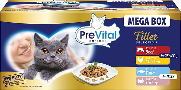 Kapsička pre mačky PreVital Fillet Selection mix mäsa a rýb v omáčke a v želé 40 × 85 g ...
