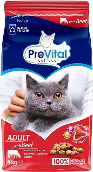 Granule pre mačky PreVital granuly s hovädzím pre dospelé mačky 8 kg ...