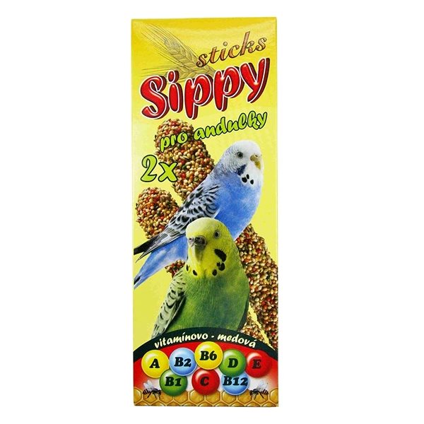 Maškrty pre vtáky Sippy tyč pre andulky vitamínovo – medová  2 ks ...