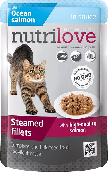 Kapsička pre mačky Nutrilove dusené filetky losos v omáčke 28× 85 g ...