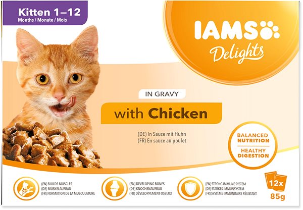 Kapsička pre mačky IAMS Delights pre mačiatka s kuracím v omáčke  multipack 12× 85 g ...