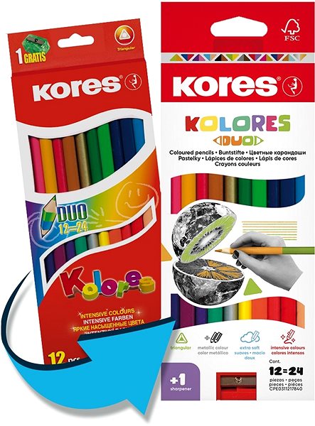 Buntstifte KORES KOLORES DUO Buntstifte - dreieckig - doppelseitig - 12 Stück (24 Farben) ...
