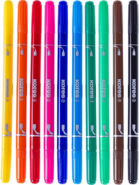 Fixky KORES KORELLO detské, 2 v 1 (tenký a silný hrot), 10 farieb Vlastnosti/technológia
