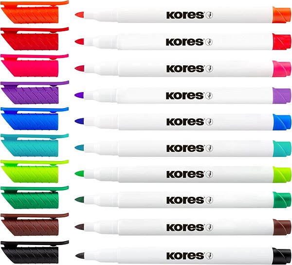 Marker KORES K-MARKER for whiteboards, thin - set of 10 colours Package content