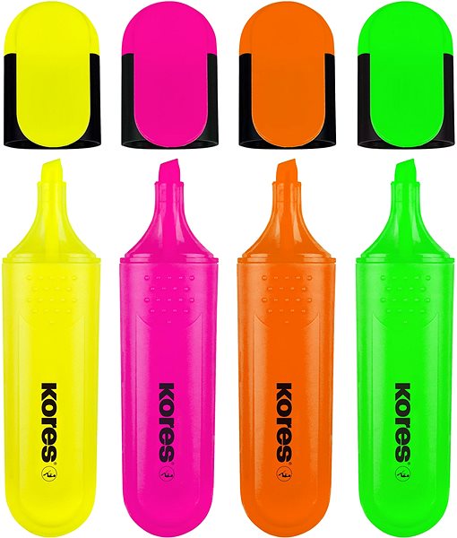 Zvýrazňovač KORES BRIGHT LINER PLUS sada 4 farieb (žltá, ružová, oranžová, zelená) Vlastnosti/technológia