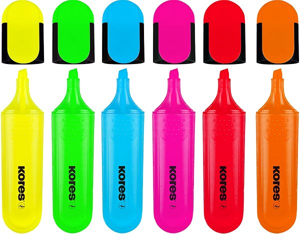 Zvýrazňovač KORES BRIGHT LINER PLUS sada 6 farieb (žltá, zelená, ružová, oranžová, modrá, červená) Vlastnosti/technológia
