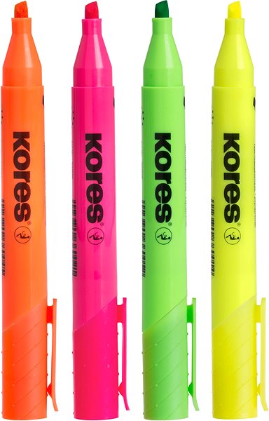 Zvýrazňovač KORES HIGH LINER PLUS sada 4 farieb (žltá, ružová, oranžová, zelená) Vlastnosti/technológia
