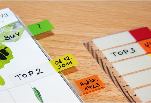 Notepad KORES marker pad on ruler 50 x 37 mm, 3 x 10 sheets, mixed colours.