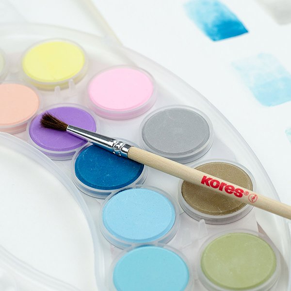 Aquarell-Farben KORES AKUARELLOS MINI PASTEL 25 mm 12 Farben + Pinsel ...