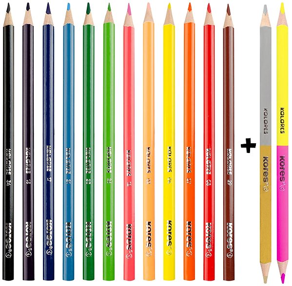 Coloured Pencils KORES KOLORES 14 pcs / 12 + 4 colours ...