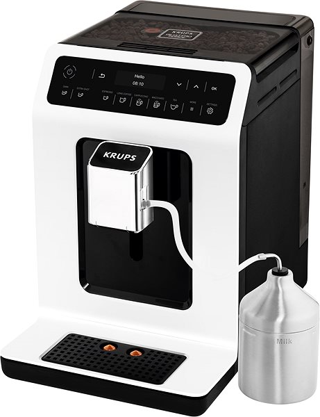 Kaffeevollautomat KRUPS EA891110 Evidence White mit Milchbehälter Seitlicher Anblick