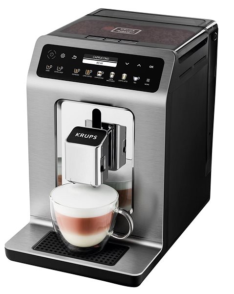 Kaffeevollautomat KRUPS EA894T10 Evidence Plus Titan Kaffeemaschine mit Milchbehälter Seitlicher Anblick