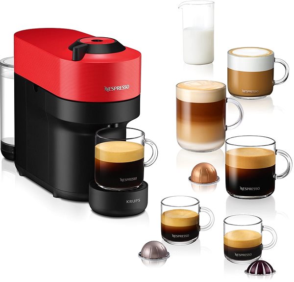 Coffee Pod Machine NESPRESSO Krups Vertuo Pop Spicy Red XN920510 ...