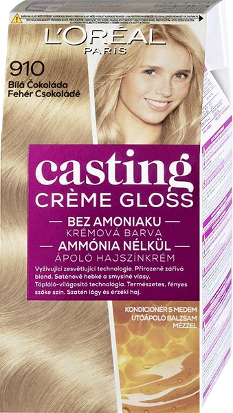 Farba na vlasy ĽORÉAL PARIS Casting Creme Gloss krémová semi-permanentná farba 910 Biela čokoláda 180 ml Bočný pohľad