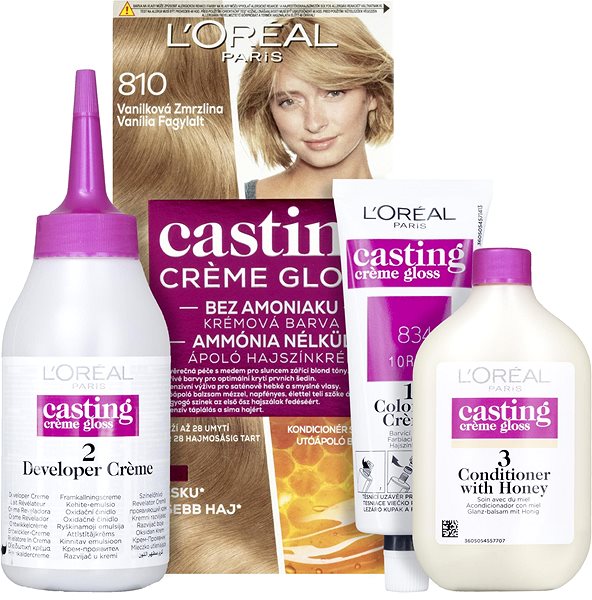Hair Dye ĽORÉAL PARIS Casting Creme Gloss Semi-Permanent Hair Dye 810, Vanilla Ice Cream, 180ml Package content