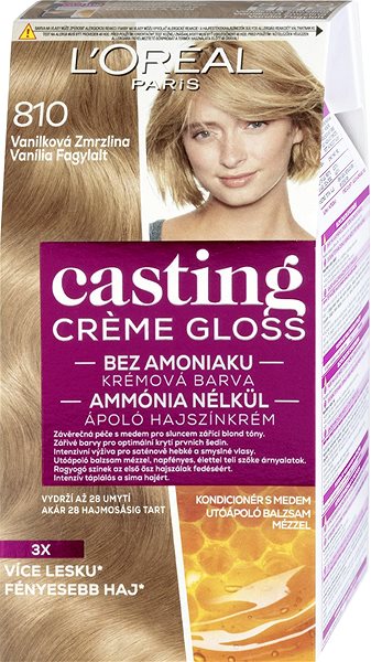 Farba na vlasy ĽORÉAL PARIS Casting Creme Gloss krémová semi-permanentná farba 810 Vanilková zmrzlina 180 ml Bočný pohľad