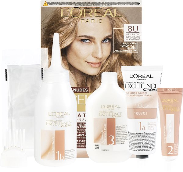 Hajfesték L'Oréal Paris Excellence Nudes 8U Světlá blond Csomag tartalma