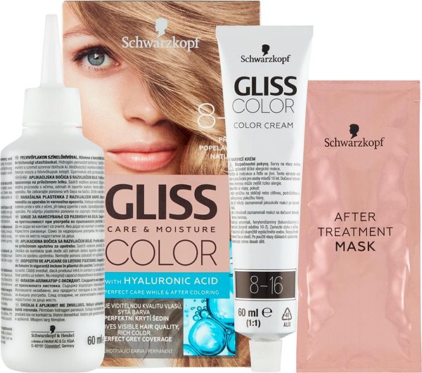 Hair Dye SCHWARZKOPF GLISS Color 8-16 Natural Ash Blonde 60ml Package content