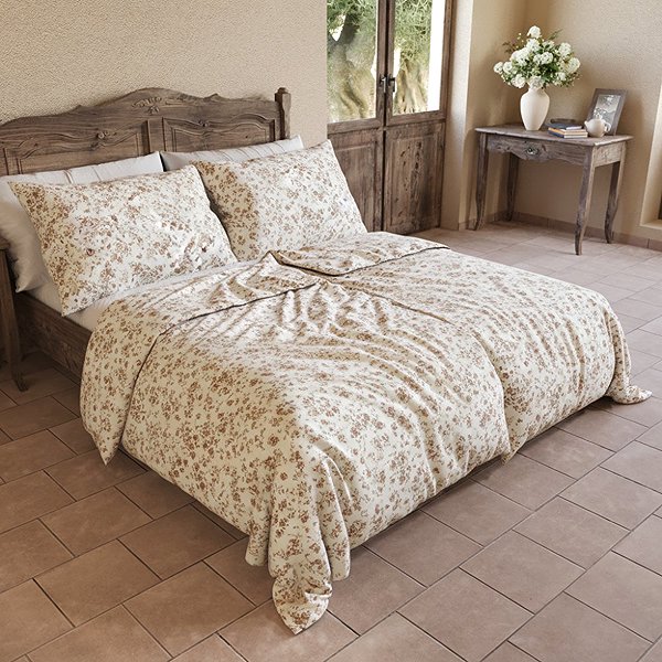 Obliečky Kvalitex Bavlnené obliečky 1 + 1, 140 × 220 cm, 70 × 90 cm, Kvietky béžové ...