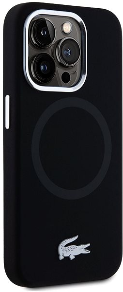 Handyhülle Lacoste Liquid Silicone Microfiber Silver Croc Logo MagSafe Back Cover für das iPhone 15 Black ...