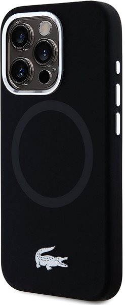 Handyhülle Lacoste Liquid Silicone Microfiber Silver Croc Logo MagSafe Back Cover für iPhone 15 Pro Max Black ...