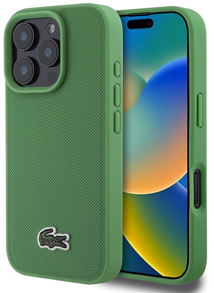 Handyhülle Lacoste Iconic Petit Pique Woven Logo MagSafe Back Cover für das iPhone 16 Pro Green ...