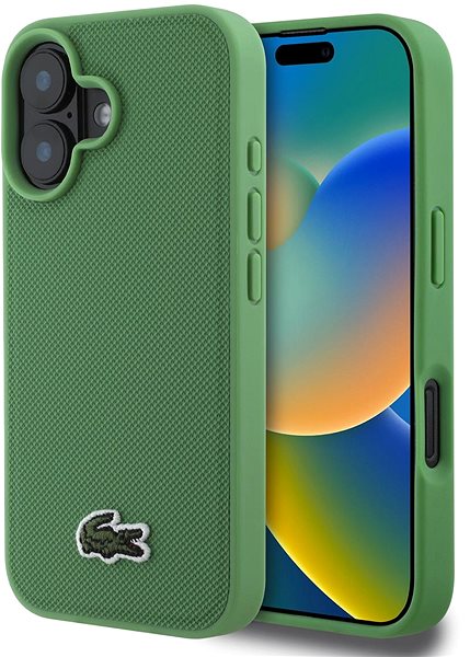 Handyhülle Lacoste Iconic Petit Pique Woven Logo MagSafe Back Cover für das iPhone 16 Green ...
