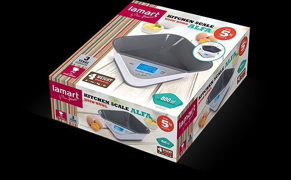 LAMART LT7093 Kitchen Scale with ALFA Bowl Box/Packaging