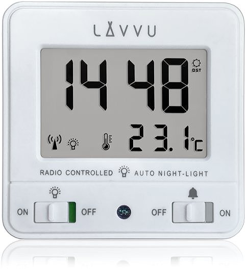 Ébresztőóra LAVVU Nordlys digitális ébresztőóra, rádiójel-vezérelt, fényérzékelős, fehér ...