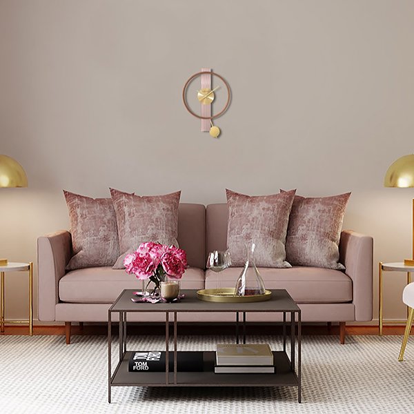 Wall Clock LAVVU Art Deco Pink pendulum clock with golden details ...