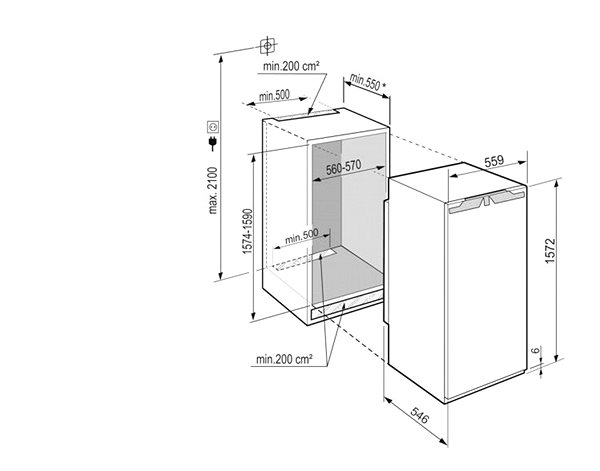 Vstavaná chladnička LIEBHERR IRBe 4851 Technický nákres