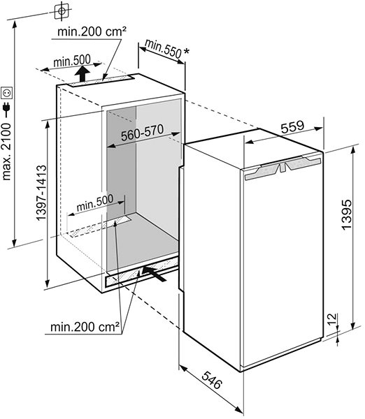 Vstavaná chladnička LIEBHERR IRBd 4551 Technický nákres