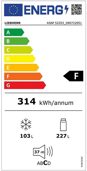 Chladnička LIEBHERR KGNf 52Z03 Energetický štítok