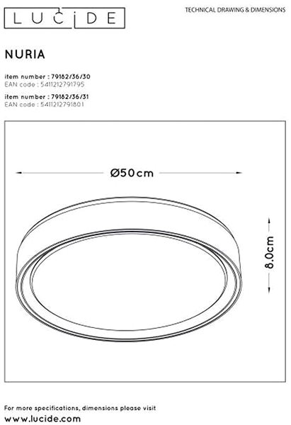 Ceiling Light Lucide 79182/36/31 - LED Dimmable Ceiling Light NURIA LED/36W/230V Technical draft