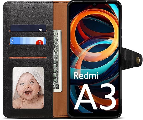 Puzdro na mobil Lenuo Leather flipové puzdro na Xiaomi Redmi A3, čierna ...